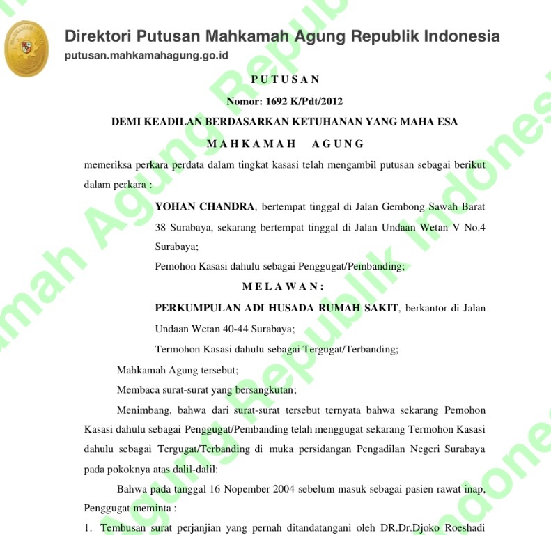 Dalam Perkara Ini Dokter Menang Pasien Kalah