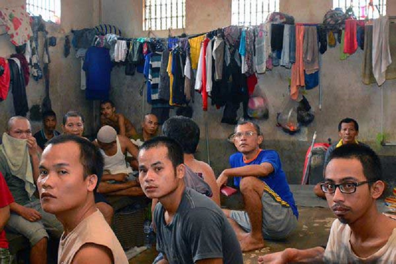 Narapidana berada di dalam Rumah Tahanan Klas IIB Kota Pekanbaru, Riau, Minggu (7/5). (kabar24.bisnis.com)