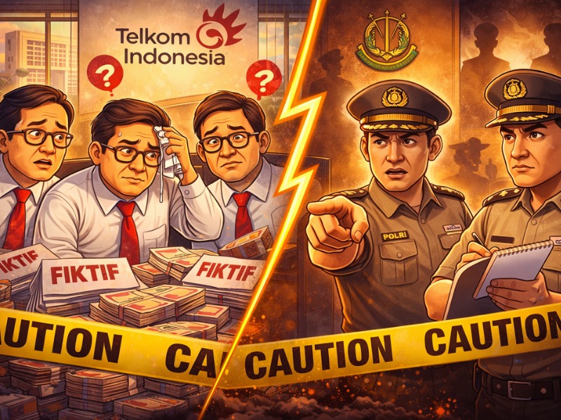 Ilustrasi skandal Telkom dan penegakan hukum. 