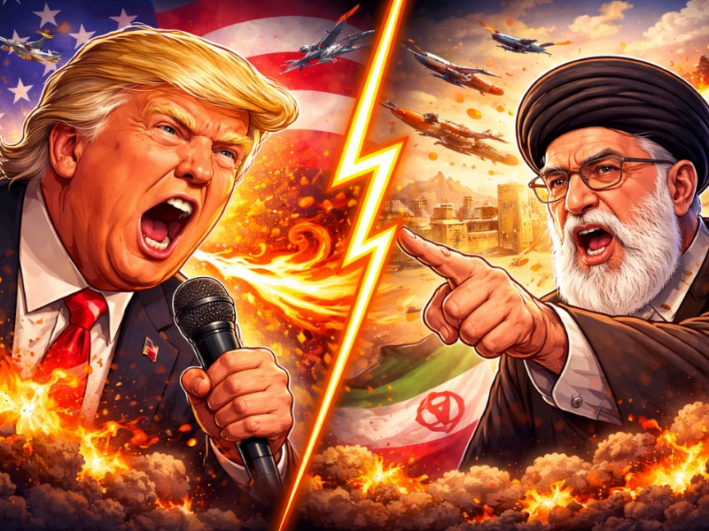 Ilustrasi Presiden Amerika Serikat Donald Trump dan Pemimpin Besar Republik Islam Iran Mojtaba Khamenei.